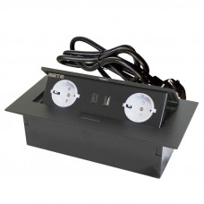 SETE Удлинитель SBT-2UCT-20 встраив.,2 гнезда, 1USB, 1 type C, ЧЕРНЫЙ,с кабелем