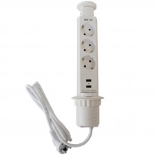 SETE Удлинитель настольный выдвижной, 2*USB, 230V, 60mm, БЕЛЫЙ, SPO-3WU